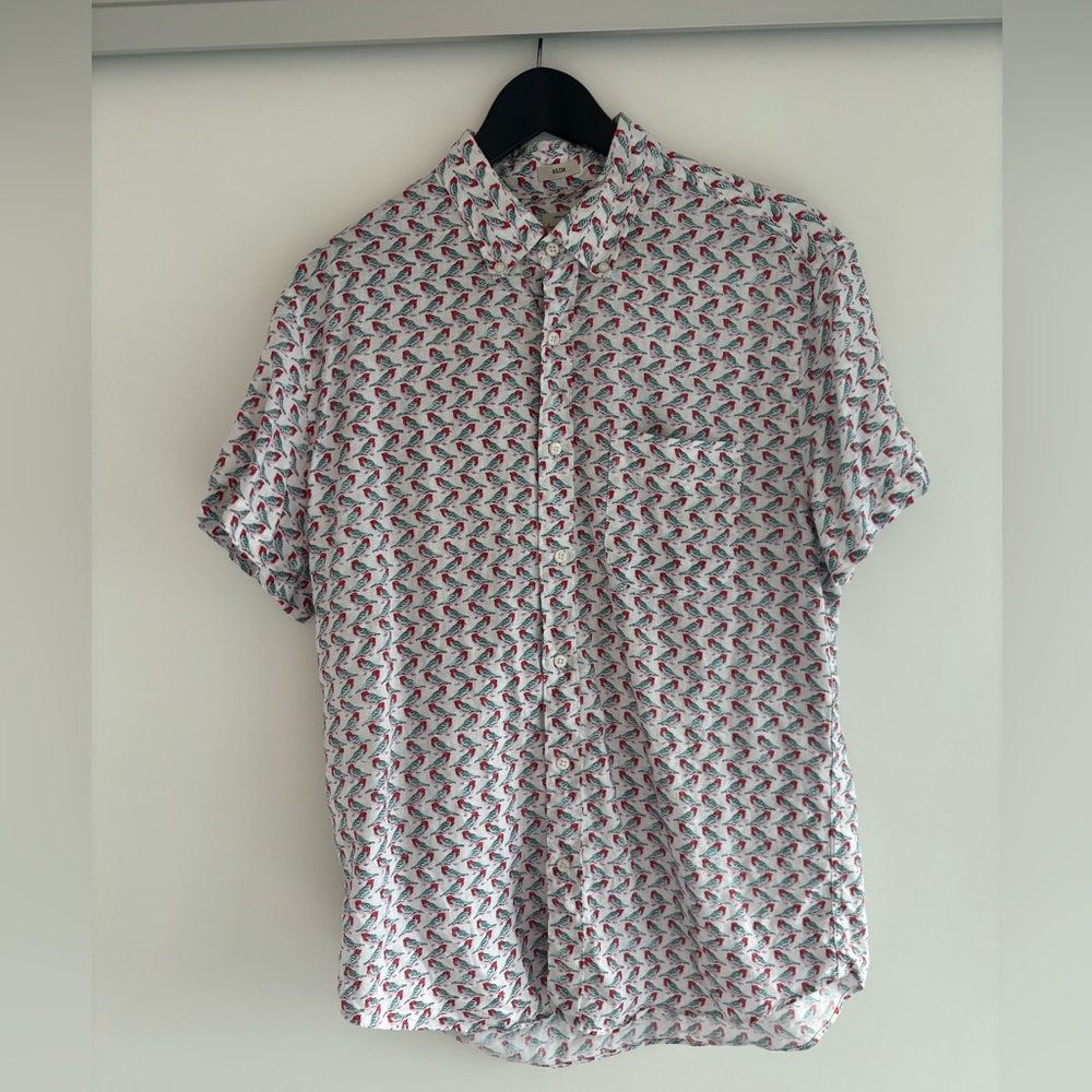MEN’s Linen Button-Down Shirt with birds by J Crew